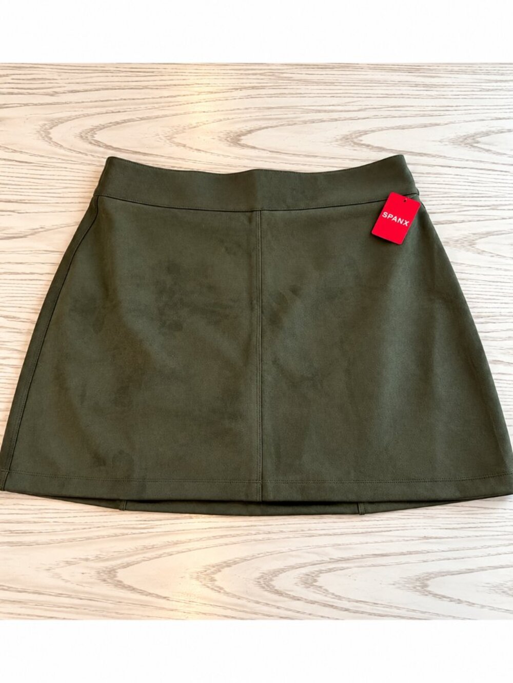 NWT SPANX Faux Suede Mini Skirt Skort Utility Green 1X Built-in Shorts